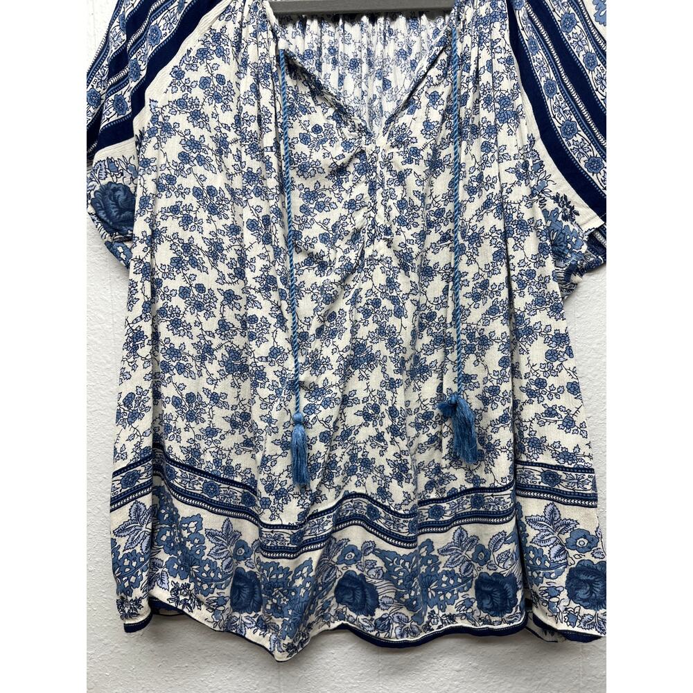 Lucky Brand Top Womens 2X Dark Floral Fairy Boho Tasseled Cotton Lightweight - Picture 4 of 12